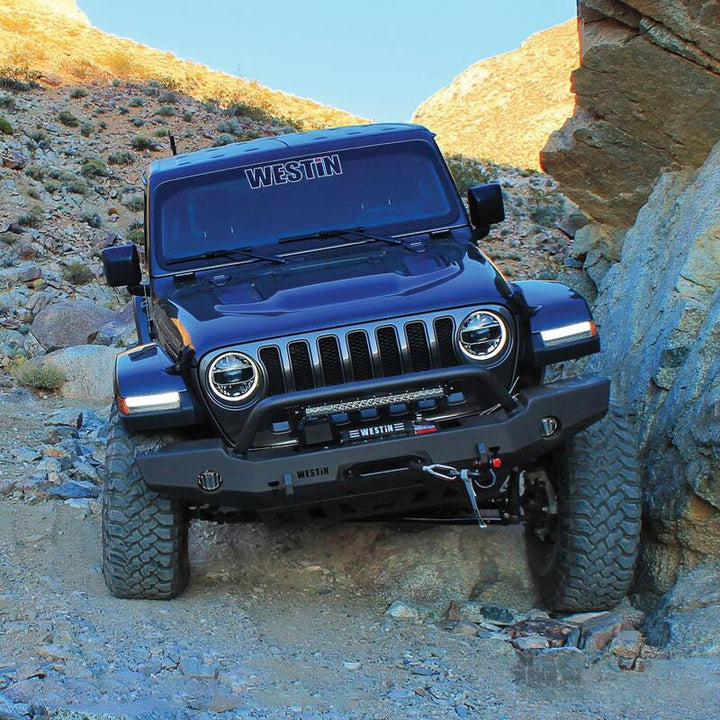 Westin 18-19 Jeep Wrangler JL WJ2 Full Width Front Bumper w/Bull Bar Textured Black - Bull Strap