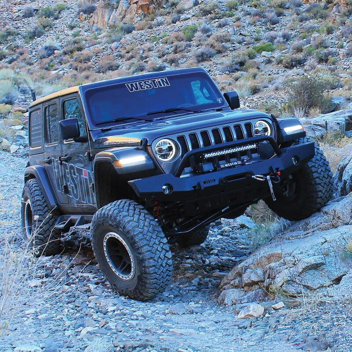 Westin 18-19 Jeep Wrangler JL WJ2 Full Width Front Bumper w/Bull Bar Textured Black - Bull Strap