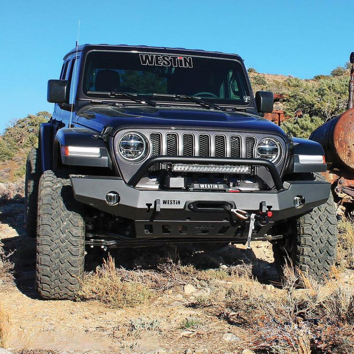 Westin 18-19 Jeep Wrangler JL WJ2 Full Width Front Bumper w/Bull Bar Textured Black - Bull Strap