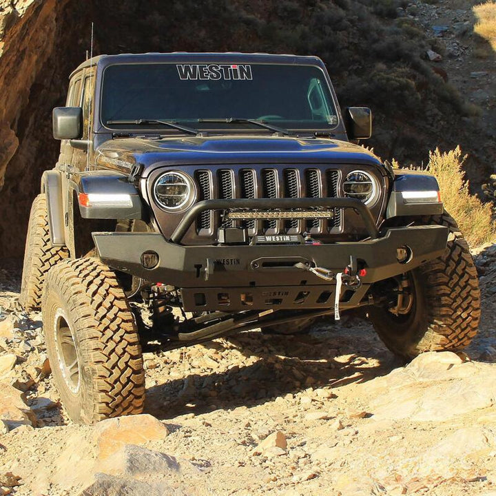 Westin 18-19 Jeep Wrangler JL WJ2 Full Width Front Bumper w/Bull Bar Textured Black - Bull Strap