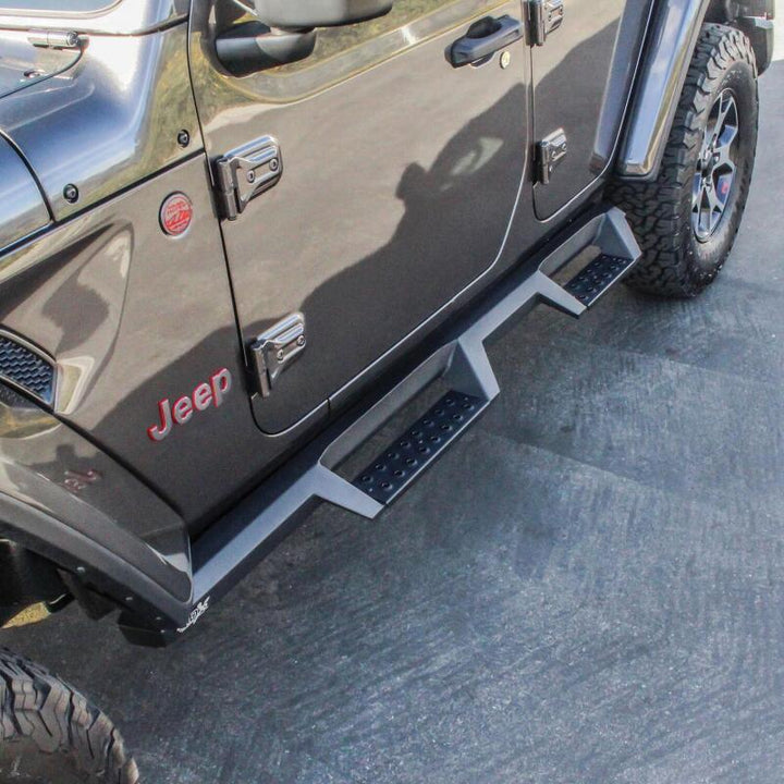 Westin 18-20 Jeep Wrangler JL Unlimited 4DR HDX Drop Nerf Step Bars - Textured Black - Bull Strap