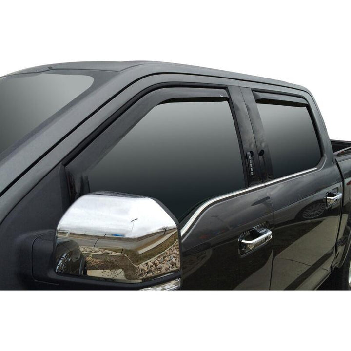 Westin 2015-2018 Ford F-150 SuperCrew Wade In-Channel Wind Deflector 4pc - Smoke - Bull Strap