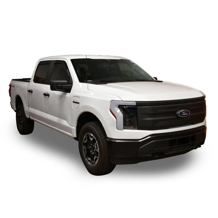 Westin 2015-2018 Ford F-150 SuperCrew Wade In-Channel Wind Deflector 4pc - Smoke - Bull Strap