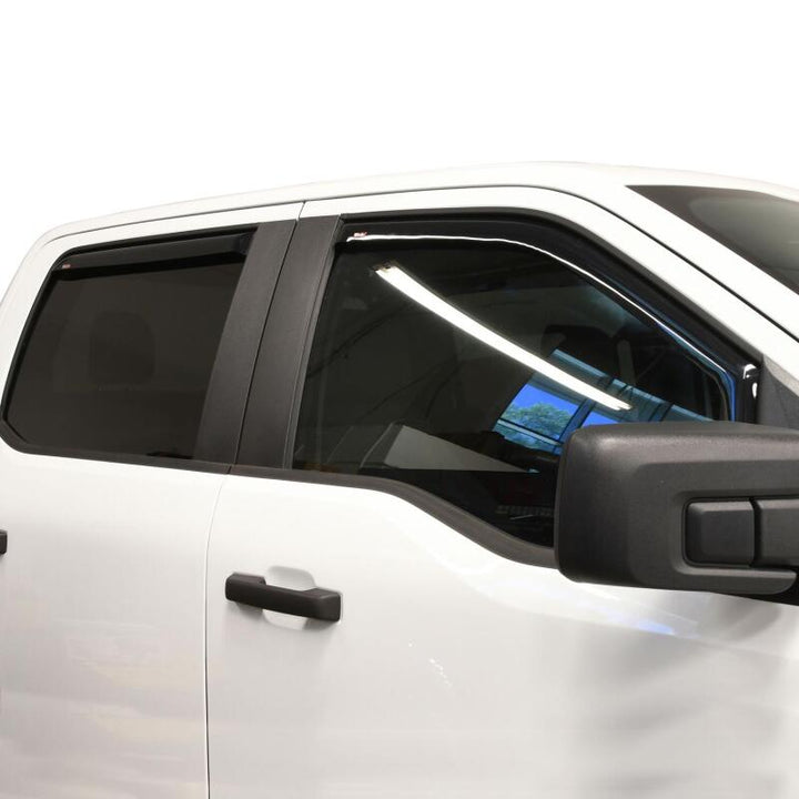 Westin 2015-2018 Ford F-150 SuperCrew Wade In-Channel Wind Deflector 4pc - Smoke - Bull Strap