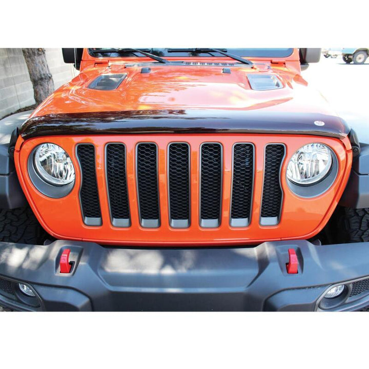 Westin 2018 Jeep Wrangler JL Wade Platinum Bug Shield - Smoke - Bull Strap