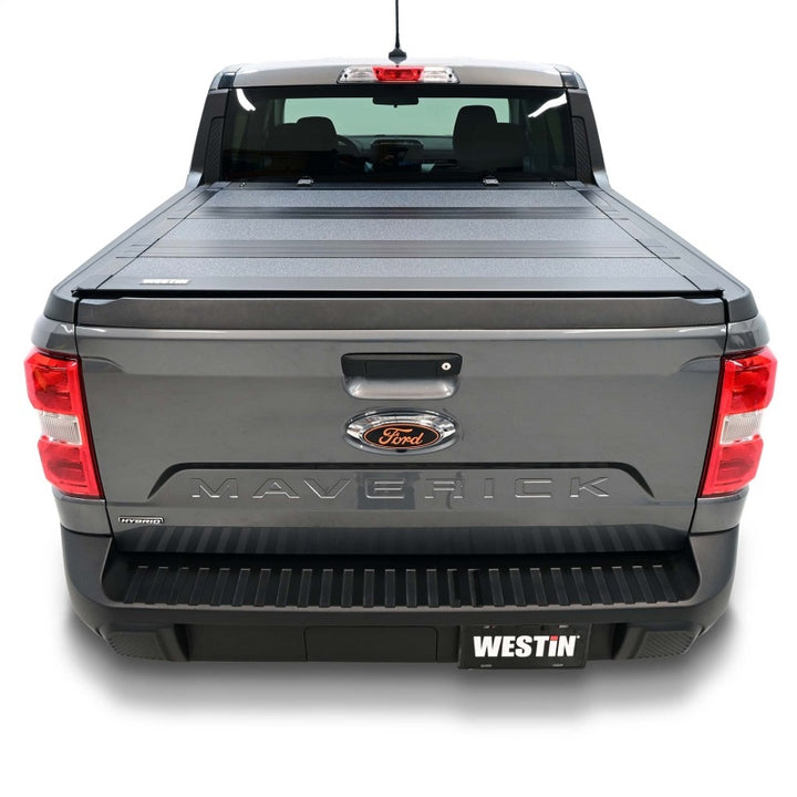 Westin 22-26 Ford Maverick 4WD 4ft. 6in. Bed Hard Tri-Fold Tonneau Cover - Black - Bull Strap