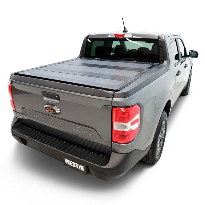Westin 22-26 Ford Maverick 4WD 4ft. 6in. Bed Hard Tri-Fold Tonneau Cover - Black - Bull Strap