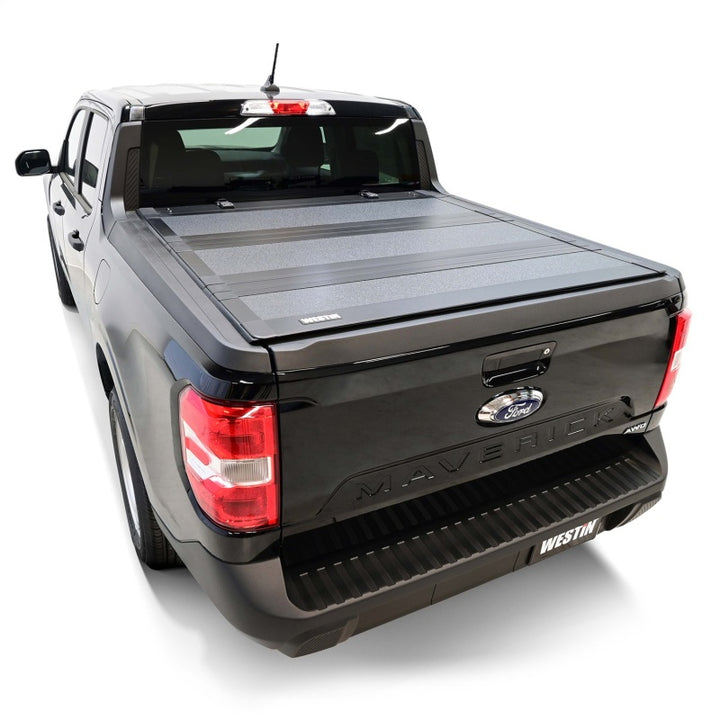 Westin 22-26 Ford Maverick 4WD 4ft. 6in. Bed Hard Tri-Fold Tonneau Cover - Black - Bull Strap