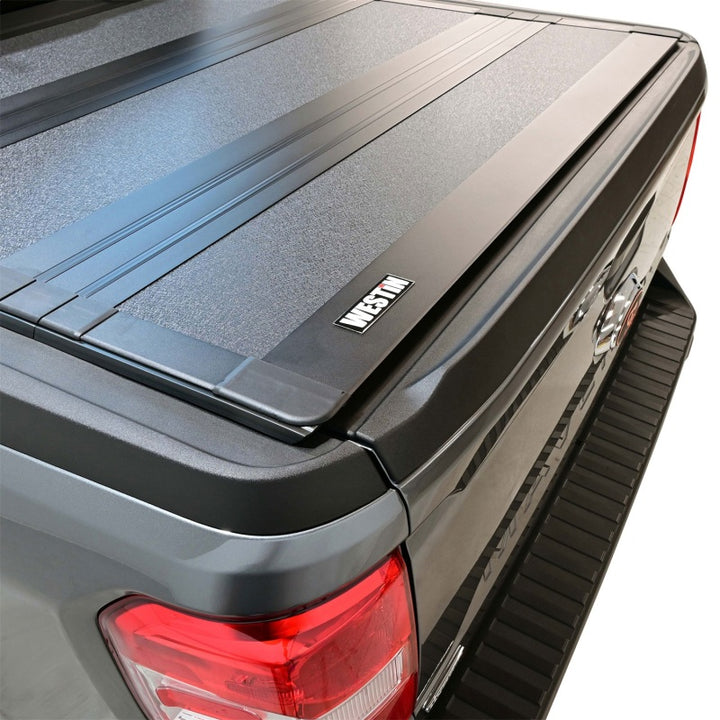 Westin 22-26 Ford Maverick 4WD 4ft. 6in. Bed Hard Tri-Fold Tonneau Cover - Black - Bull Strap