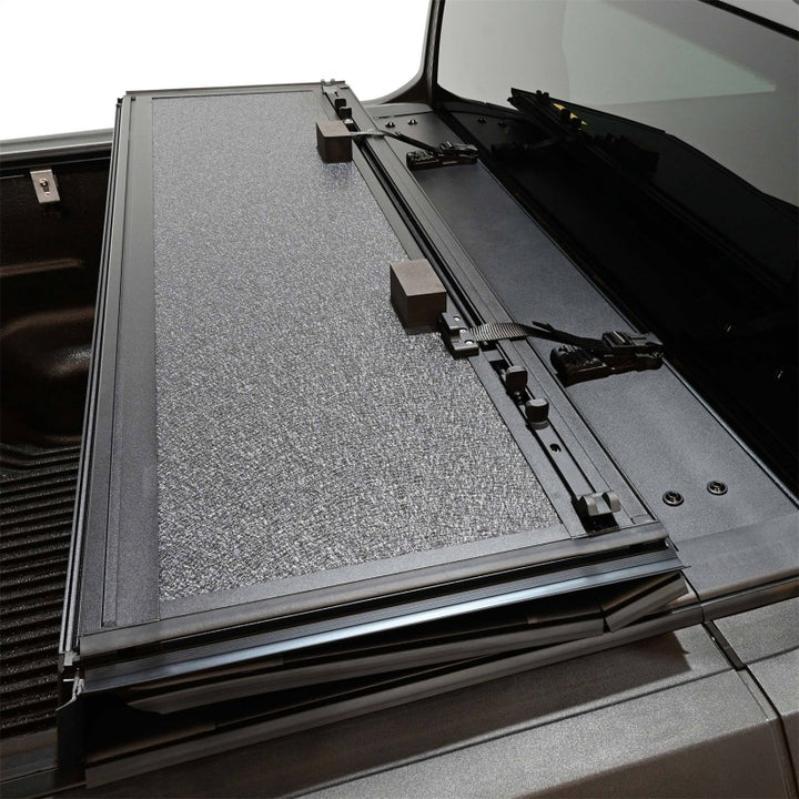 Westin 22-26 Ford Maverick 4WD 4ft. 6in. Bed Hard Tri-Fold Tonneau Cover - Black - Bull Strap