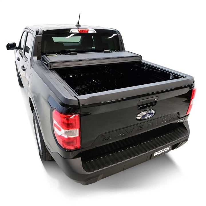 Westin 22-26 Ford Maverick 4WD 4ft. 6in. Bed Hard Tri-Fold Tonneau Cover - Black - Bull Strap
