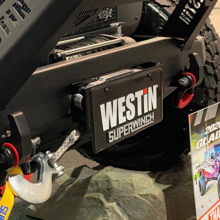 Westin Winch Mount License Plate Re-locator - Black - Bull Strap