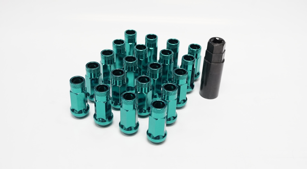 Wheel Mate 12x1.25 48mm Muteki SR48 Green Blue Open End Lug Nuts - Bull Strap