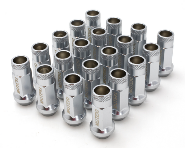 Wheel Mate 12x1.50 48mm Muteki SR48 Satin Silver Open End Lug Nuts - Bull Strap