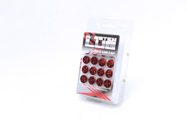 Wheel Mate Monster Lug Nut Caps - Red 14x1.50 - Bull Strap