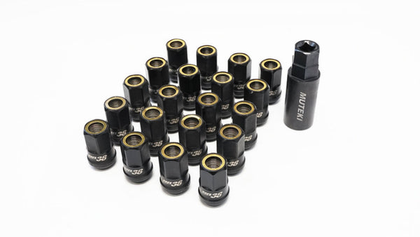 Wheel Mate Muteki HR38 Open End Lug Nuts 12x1.25 Titanium Chrome / Yellow Ring - Bull Strap