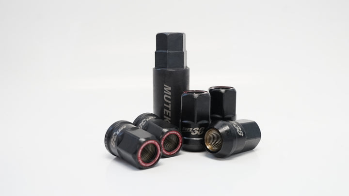 Wheel Mate Muteki HR38 Open End Lug Nuts 12x1.50 Black Chrome / Red Ring - Bull Strap