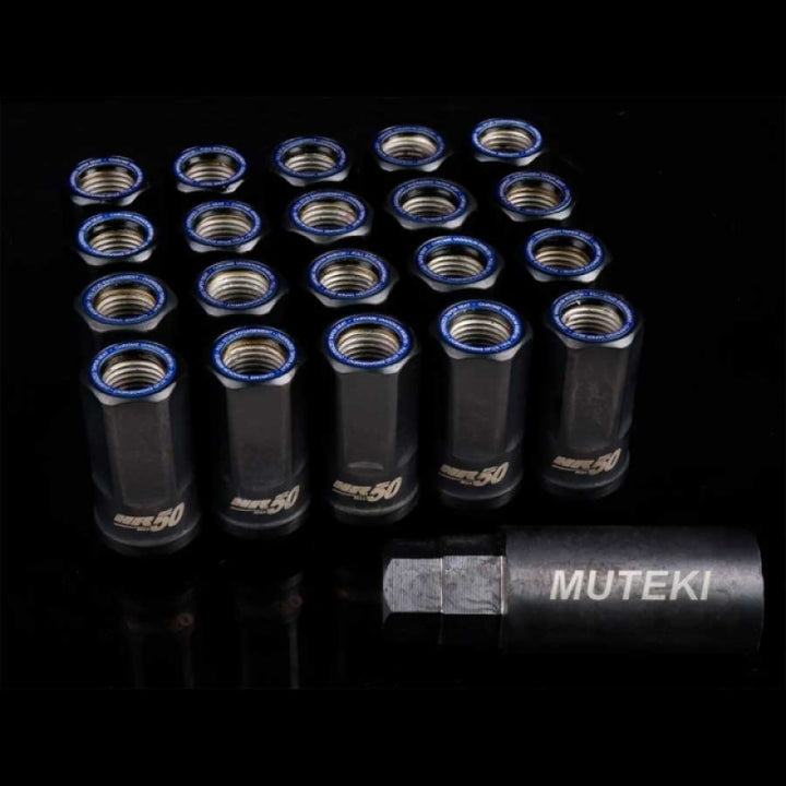Wheel Mate Muteki HR50 Open End Lug Nuts - Black w/ Blue Ring 14x1.50 - Bull Strap