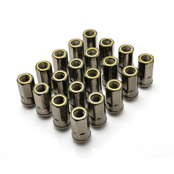 Wheel Mate Muteki HR50 Open End Lug Nuts - Titanium Chrome w/ Yellow Ring 14x1.50 - Bull Strap
