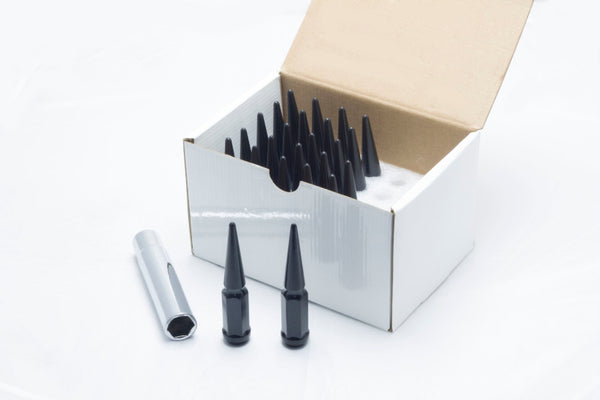 Wheel Mate Spiked Lug Nuts Set of 24 - Black 14x1.50 - Bull Strap