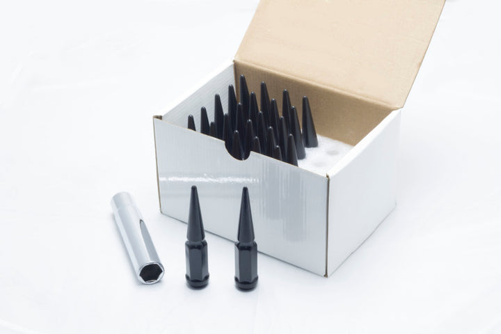 Wheel Mate Spiked Lug Nuts Set of 24 - Black 14x1.50 - Bull Strap