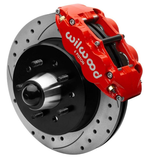 Wilwood 63-87 Chevy C10 Narrow Superlite 6R Front Brake Kit Drilled & Slotted 12.19in Rotors - Red - Bull Strap