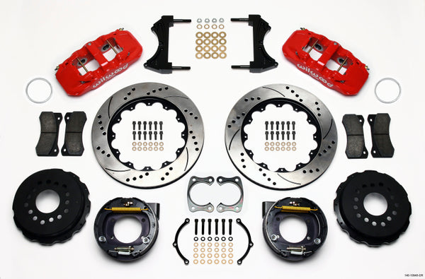Wilwood AERO4 Rear P-Brake Kit 14.00in Drill Red Big Ford New Style 2.50in Offset - Bull Strap