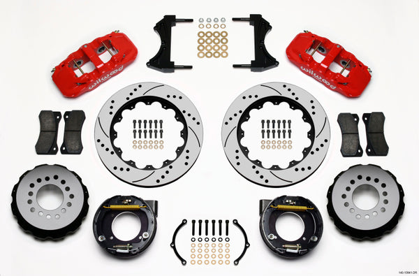 Wilwood AERO4 Rear P-Brake Kit 14.00in Drilled Red Chevy C-10 2.42 Offset 5-lug - Bull Strap