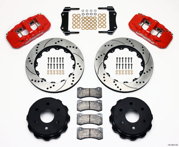 Wilwood AERO4 RearTruck Kit 14.25in Drill Red 1999-2010 GM 1500-SUV 1 Piston OE Caliper - Bull Strap