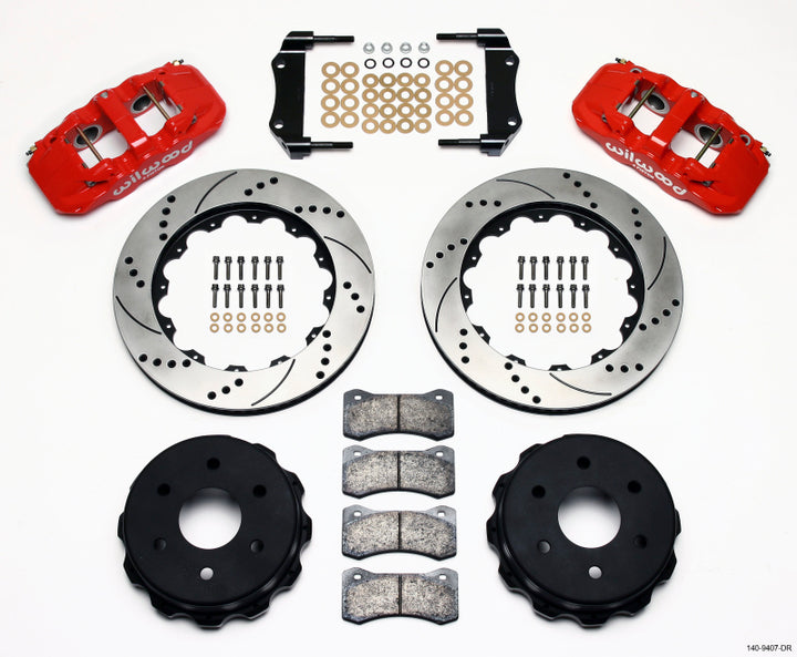 Wilwood AERO4 RearTruck Kit 14.25in Drill Red 1999-2010 GM 1500-SUV 1 Piston OE Caliper - Bull Strap