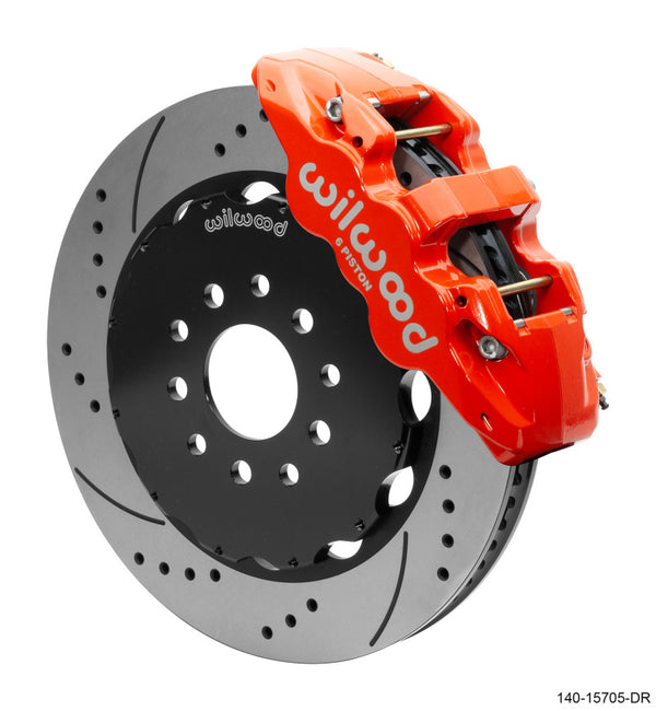 Wilwood AERO6 Front Big Brake Kit 14.00in Drilled Red Rotor - 97-13 Chevrolet Corvette C5/C6/Z06 - Bull Strap