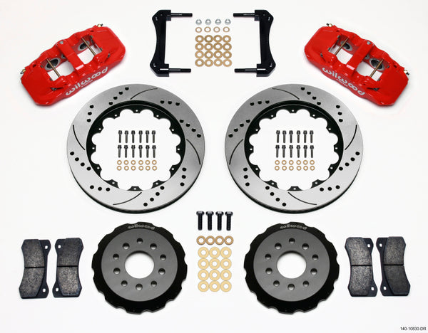 Wilwood AERO6 Front Hat Kit 14.00 Drilled Red 2005-2014 Mustang - Bull Strap