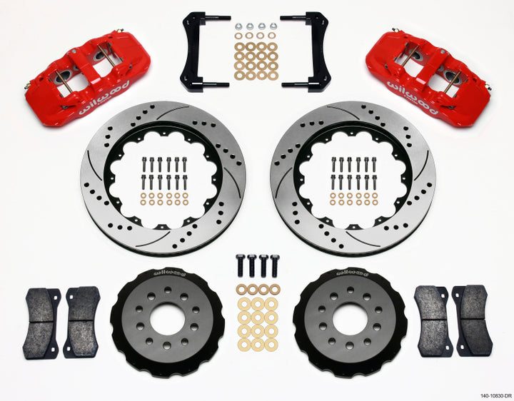 Wilwood AERO6 Front Hat Kit 14.00 Drilled Red 2005-2014 Mustang - Bull Strap