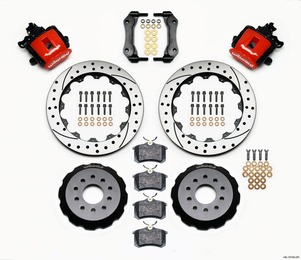 Wilwood Combination Parking Brake Rear Kit 12.88in Drilled Red Mustang 94-04 - Bull Strap