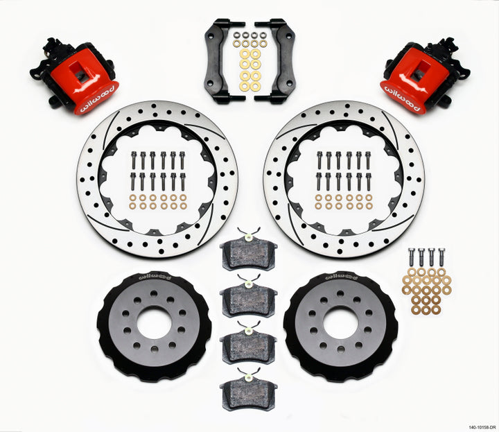 Wilwood Combination Parking Brake Rear Kit 12.88in Drilled Red Mustang 94-04 - Bull Strap