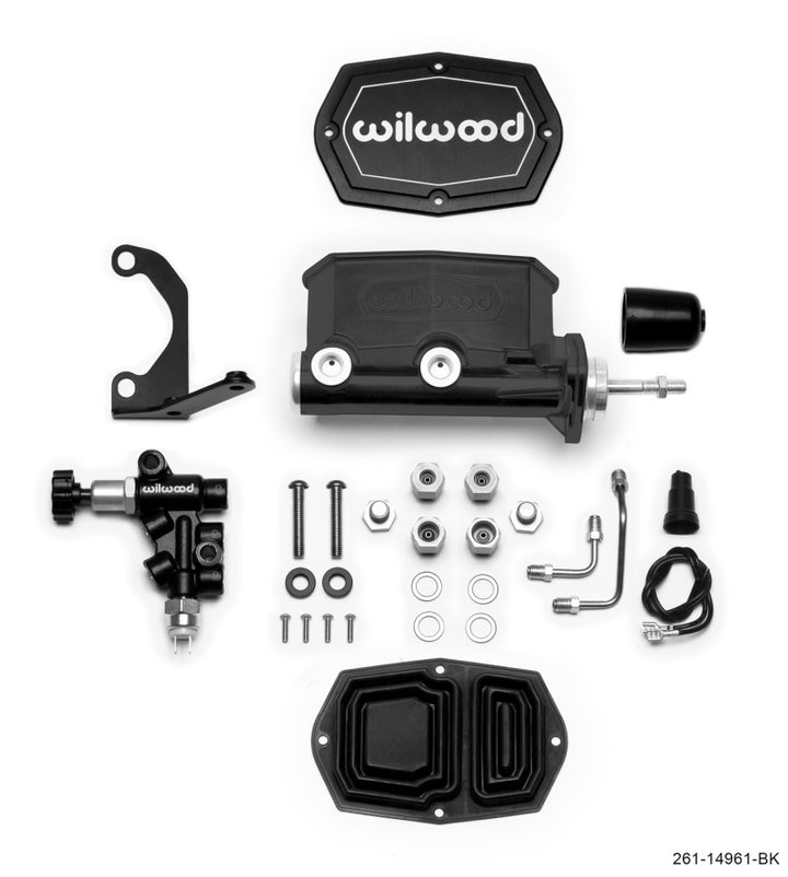 Wilwood Compact Tandem M/C - 7/8in Bore - w/Bracket and Valve (Pushrod) - Black - Bull Strap