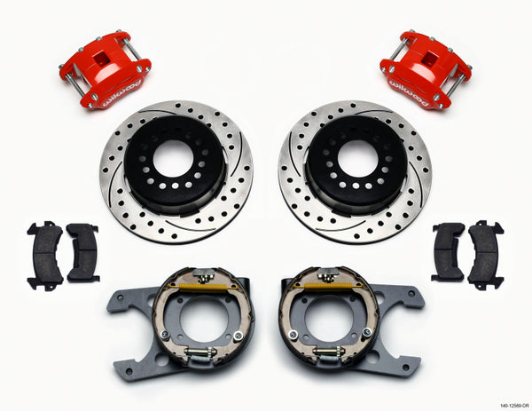 Wilwood D154 P/S P-B Kit Drilled-Red Chevy C-10 2.42 Offset 5-lug - Bull Strap