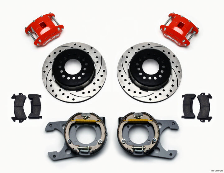 Wilwood D154 P/S P-B Kit Drilled-Red Chevy C-10 2.42 Offset 5-lug - Bull Strap