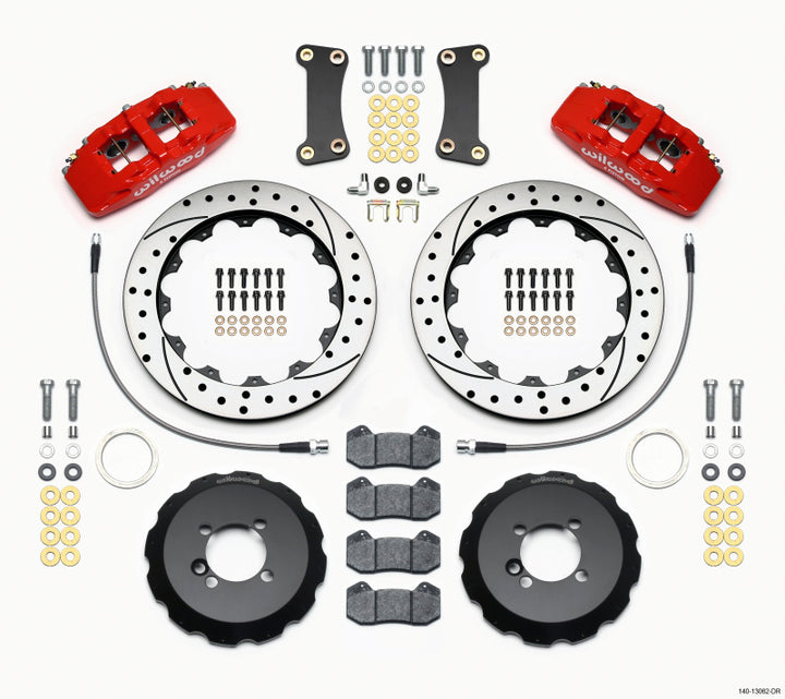 Wilwood Dynapro 6 Front Hat Kit 12.88in Drilled Red 2002-Up Mini Cooper w/ Lines - Bull Strap