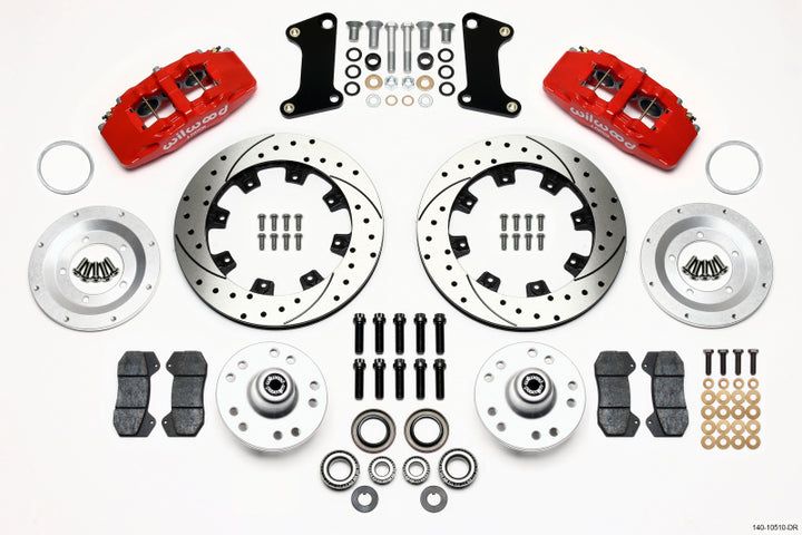 Wilwood Dynapro 6 Front Hub Kit 12.19in Drilled Red 67-69 Camaro (*Line Kit Needed*) - Bull Strap