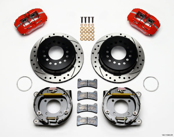 Wilwood Dynapro Low-Profile 11.00in P-Brake Kit Drill-Red Chevy 12 Bolt 2.75in Off w/ C-Clips - Bull Strap