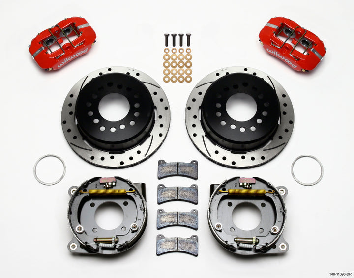 Wilwood Dynapro Low-Profile 11.00in P-Brake Kit Drill-Red Chevy 12 Bolt 2.75in Off w/ C-Clips - Bull Strap