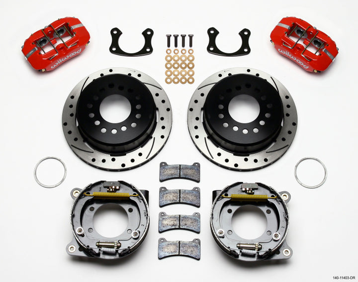 Wilwood Dynapro Low-Profile 11.00in P-Brake Kit Drill-Red Small Ford 2.50in Offset - Bull Strap