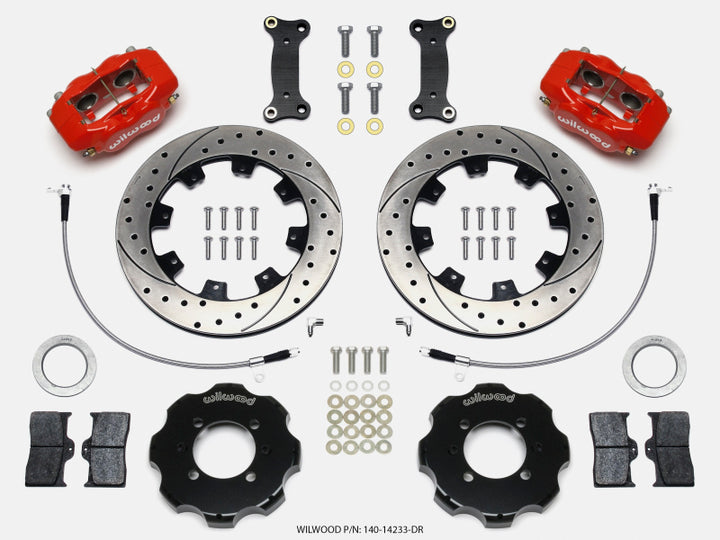 Wilwood Forged Dynalite Front Hat Kit 12.19in Drilled Red 2016-Up Mazda MX5 Miata w/ Lines - Bull Strap