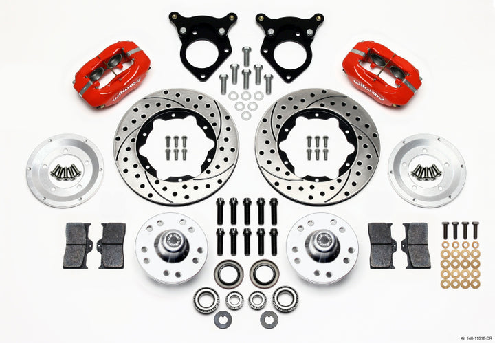 Wilwood Forged Dynalite Front Kit 11.00in Drilled Red 87-93 Mustang 5 Lug - Bull Strap