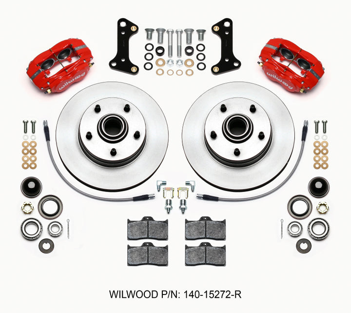 Wilwood Forged Dynalite-M Front Kit 11.00in 1 PC Rotor&Hub Red 67-69 Camaro 64-72 Nova Chevelle - Bull Strap