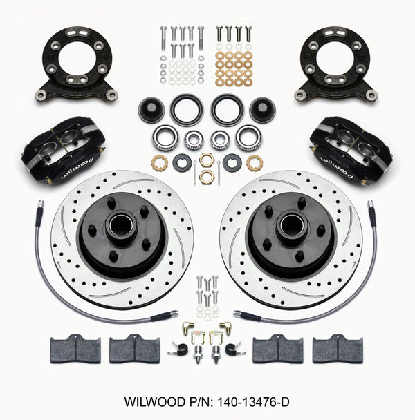 Wilwood Forged Dynalite-M Front Kit 11.30in 1 PC Rotor&Hub-Drill 65-69 Mustang Disc & Drum Spindle - Bull Strap