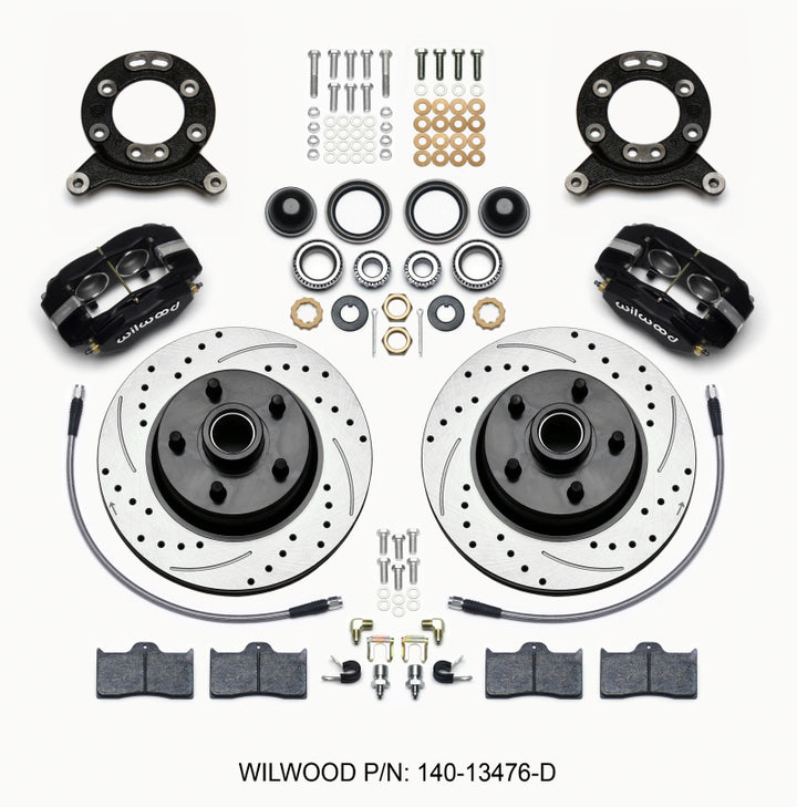Wilwood Forged Dynalite-M Front Kit 11.30in 1 PC Rotor&Hub-Drill 65-69 Mustang Disc & Drum Spindle - Bull Strap