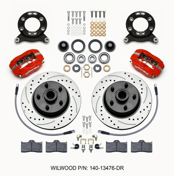 Wilwood Forged Dynalite-M Front Kit 11.30in 1 PC Rotor&Hub Drill-Red 1965-1969 Mustang Disc & Drum - Bull Strap