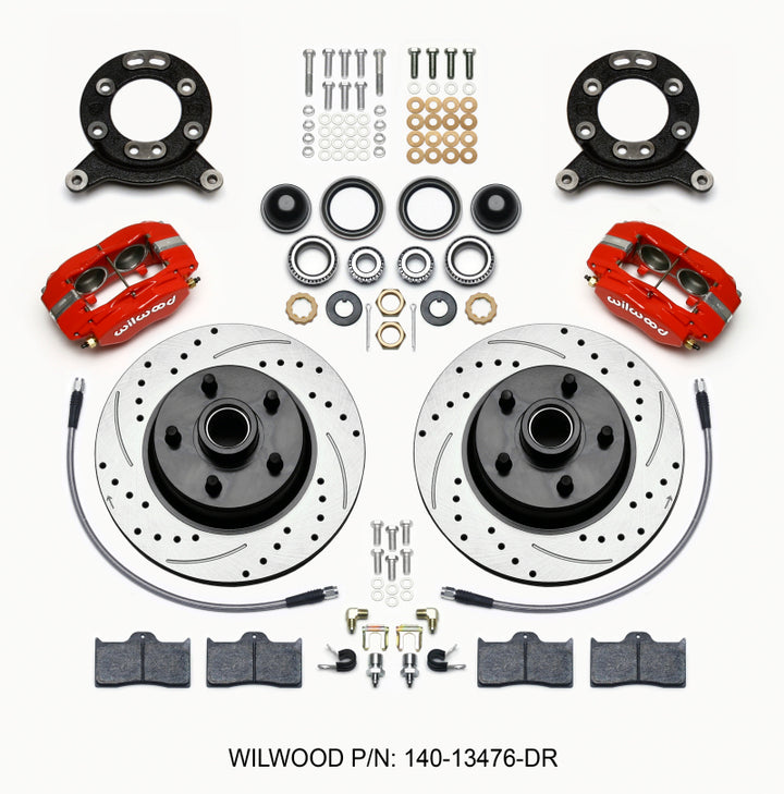 Wilwood Forged Dynalite-M Front Kit 11.30in 1 PC Rotor&Hub Drill-Red 1965-1969 Mustang Disc & Drum - Bull Strap